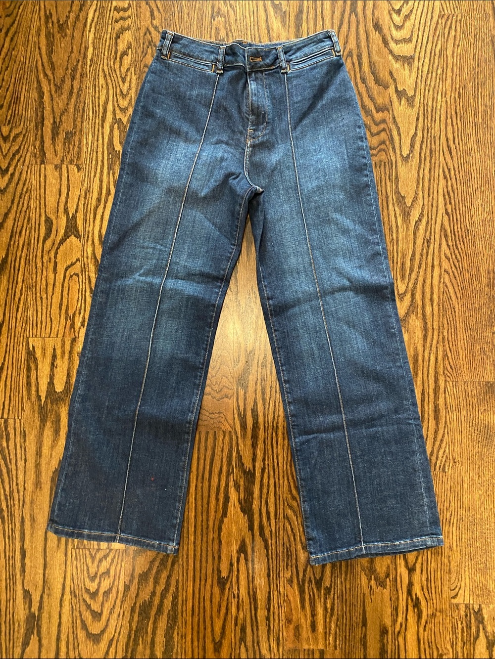 Pilcro Women's High-Rise Straight Jeans in Dark Blue Denim
